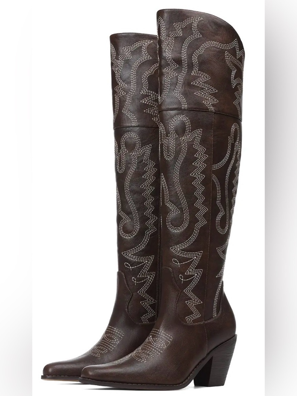 Embroidered Tall Brown Leather Cowboy Boots - Picture 9 of 9